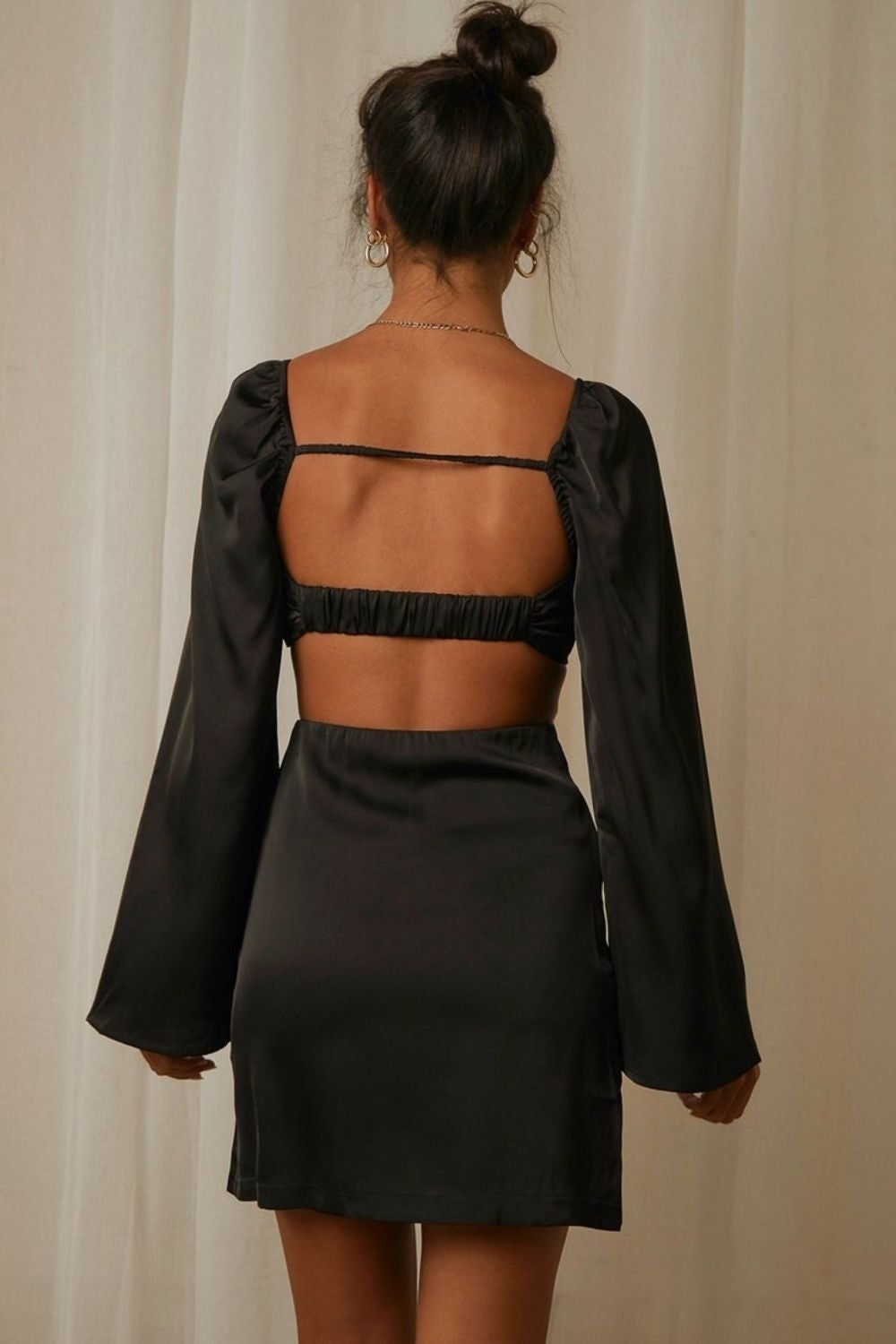 Bell Sleeve Satin Blouse Black