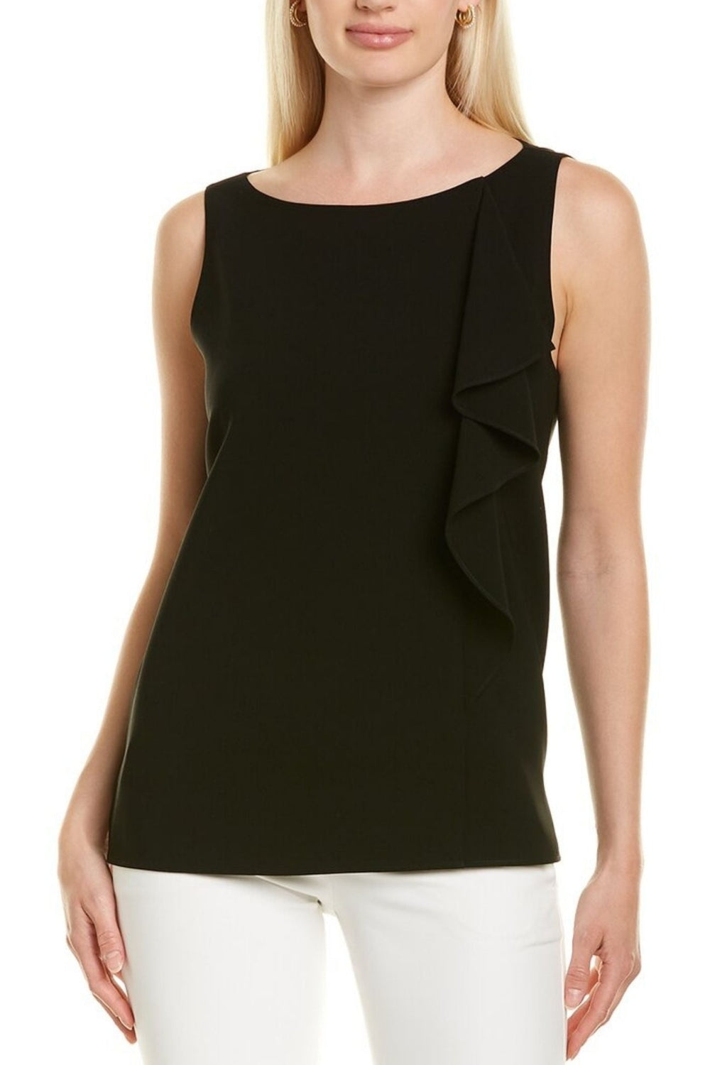 black ruffle sleeveless top