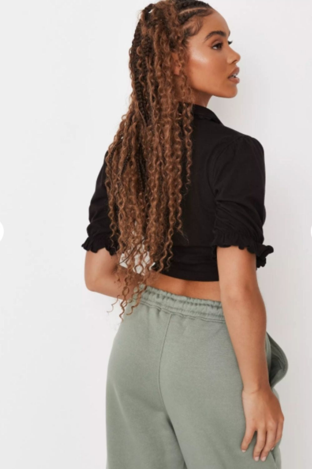 Black Ruffle Collar Zip Through T Shirt