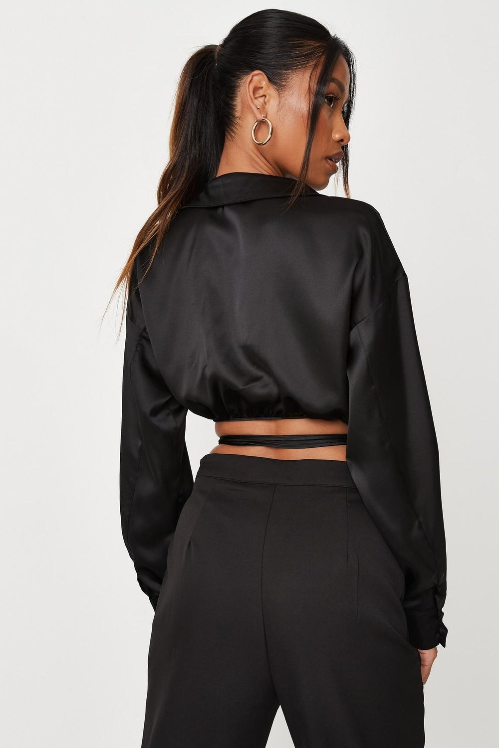 Black Wrap Around Satin Shirt