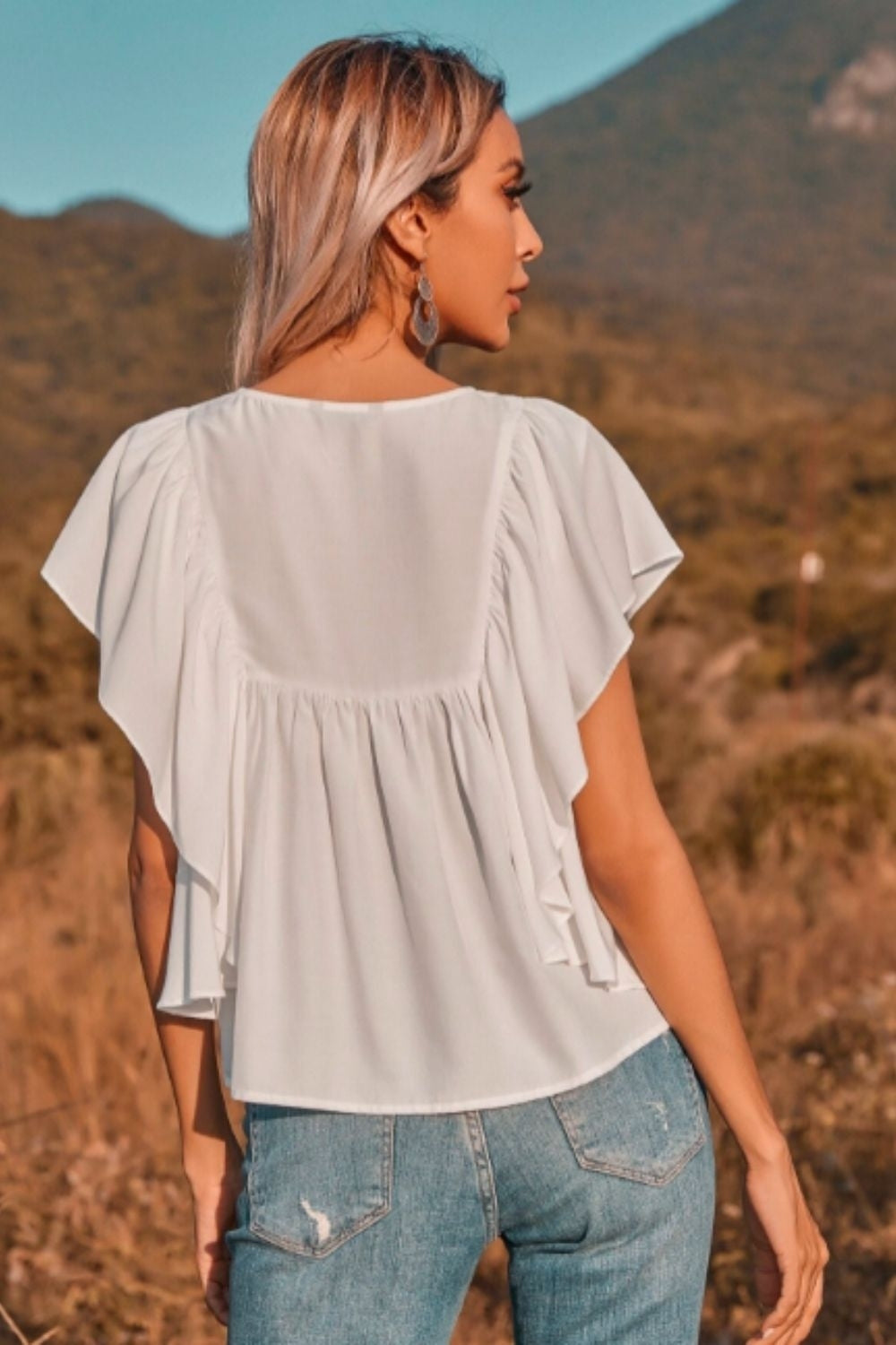 Button Through Ruffle Trim Blouse
