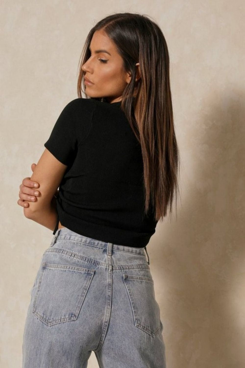 Drawstring Hem Black Crop Top
