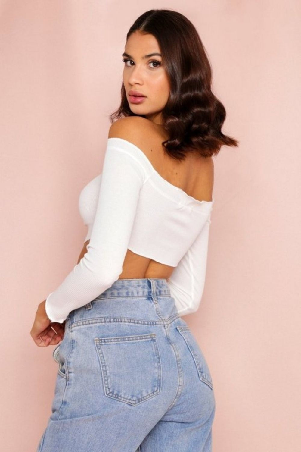 Drawstring Hem Off Shoulder White Crop Top
