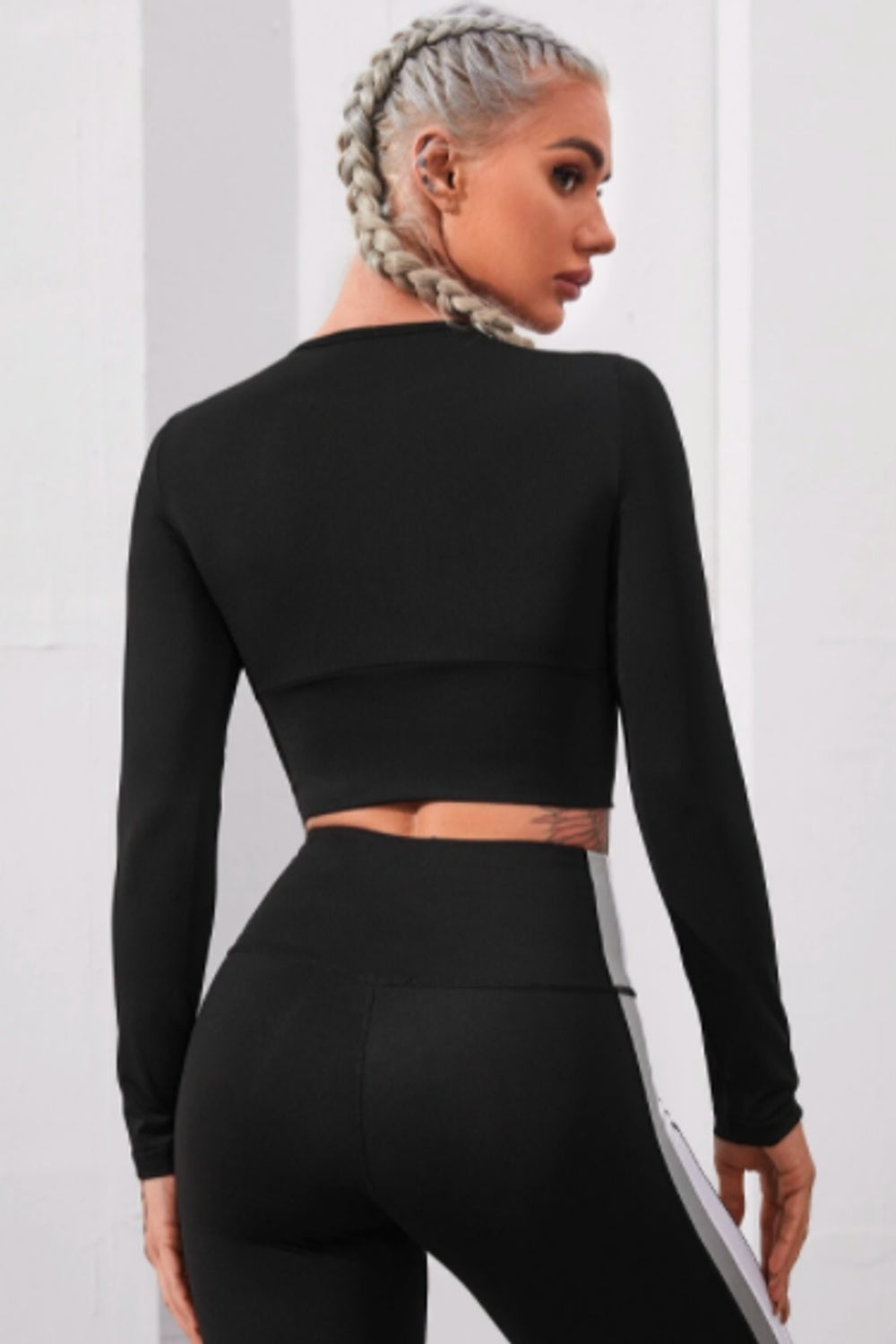Full Sleeves Black Body Hugging Crop Top