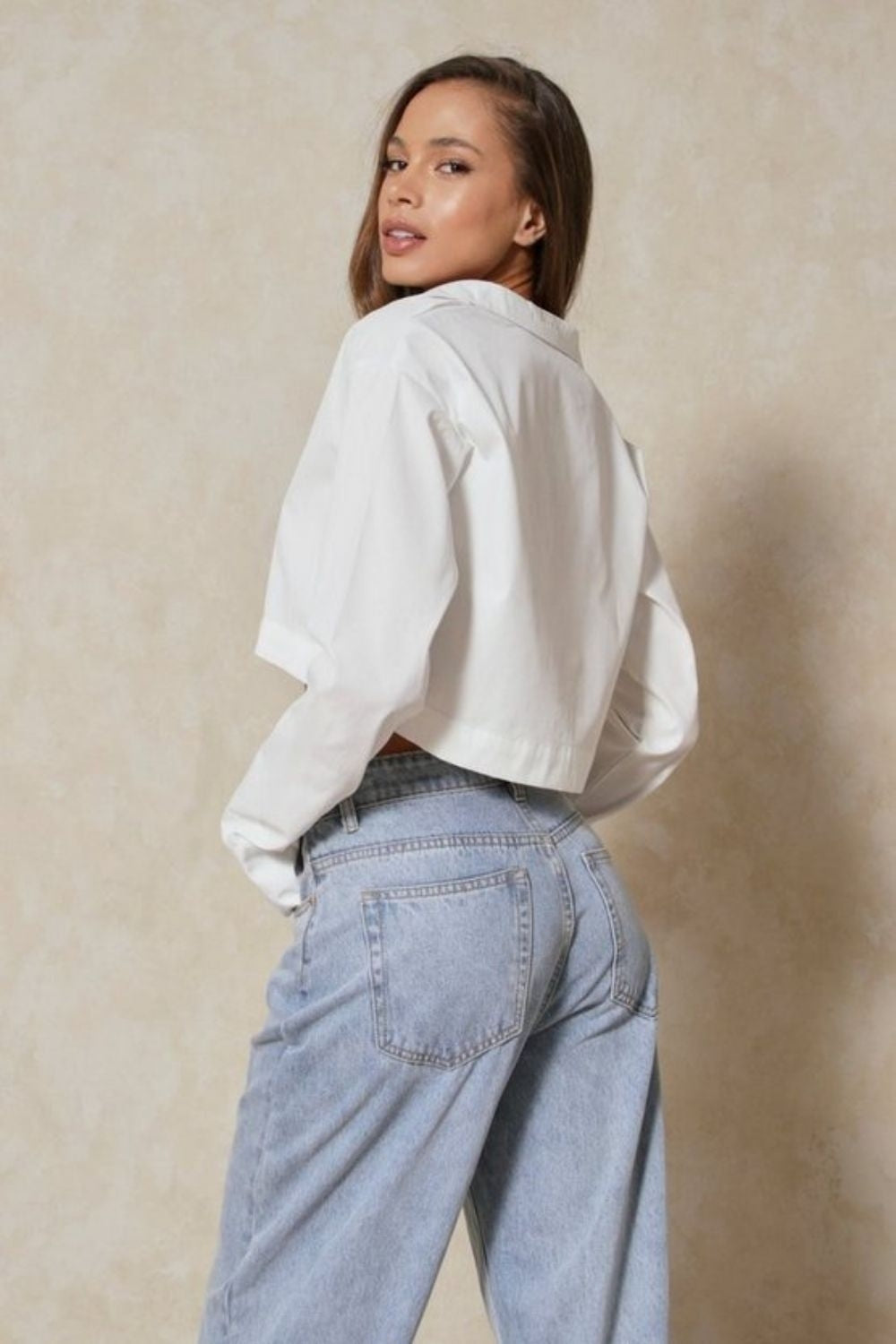 Full Sleeves Boxy White Crop Top