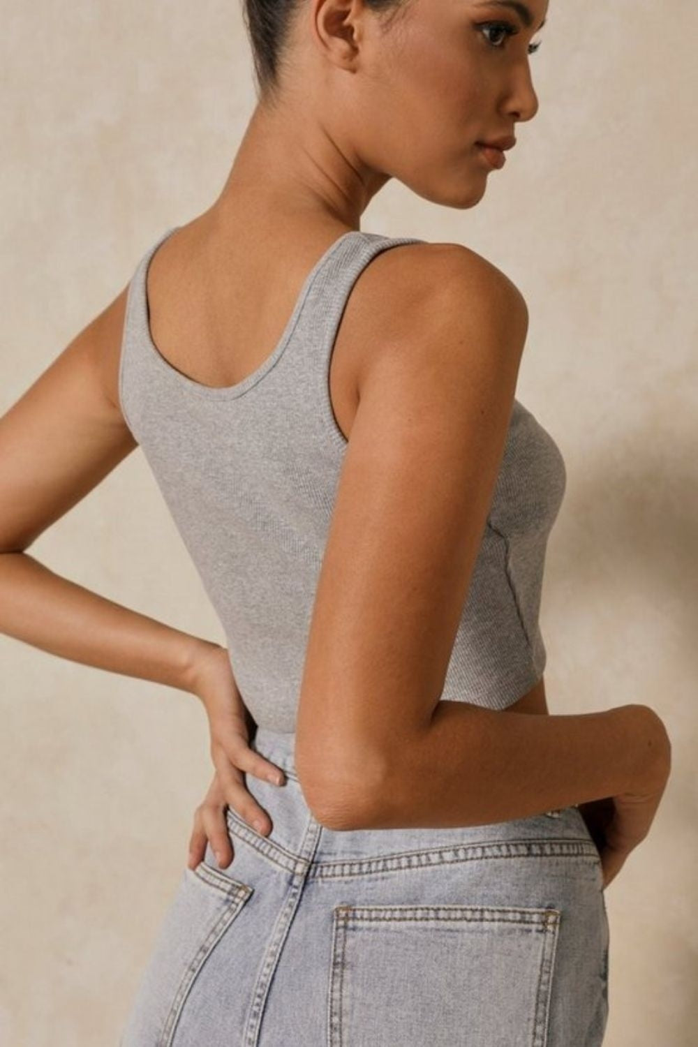 Grey Scoop Neck Jersey Crop Top