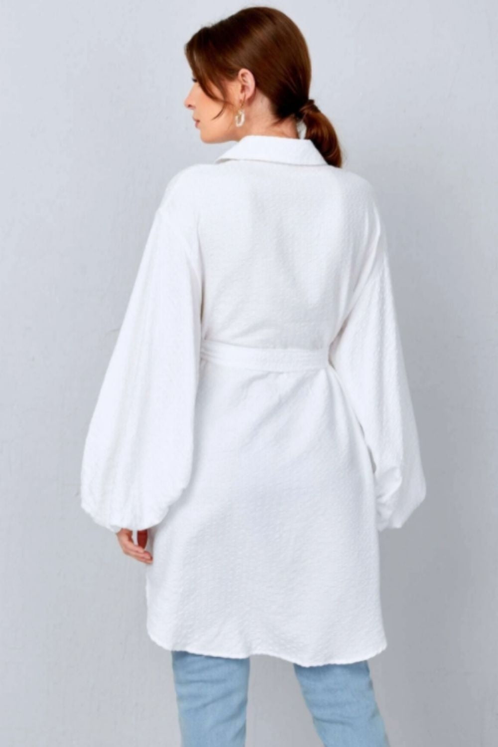 Lantern Sleeve Belted Blouse