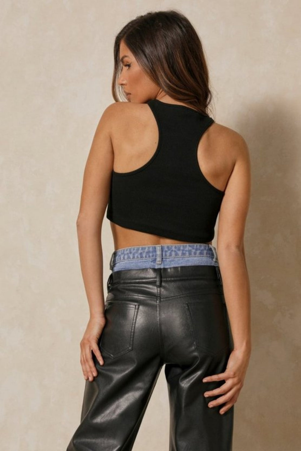 Ribbed Racer Neck Crop Top