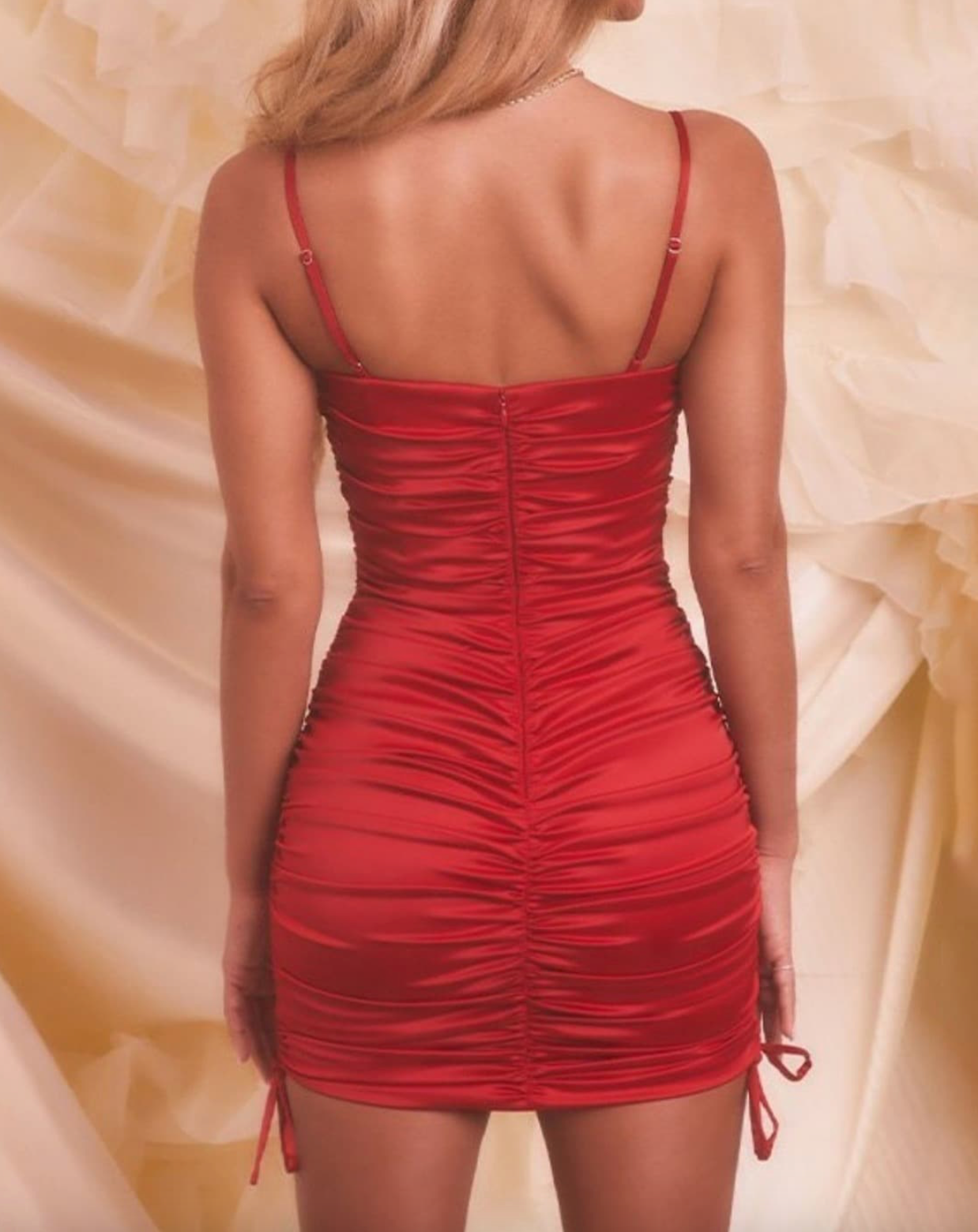 Satin Ruched Slip Mini Dress