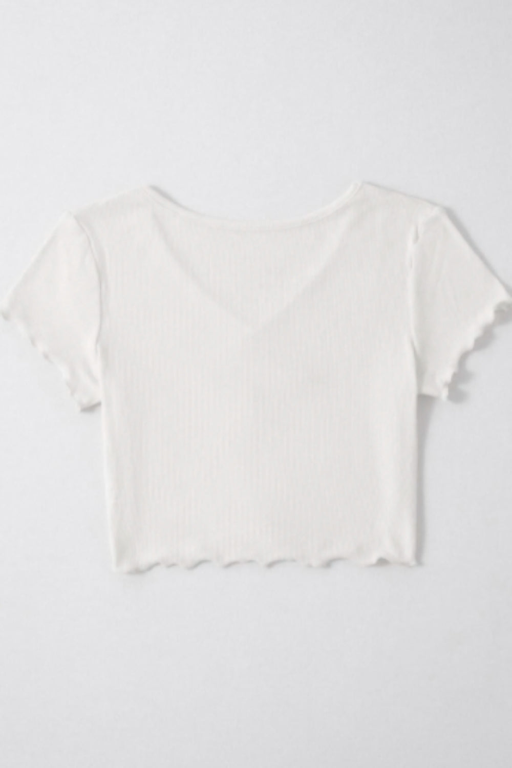 Solid Ruched Lettuce Trim Ribbed Tee