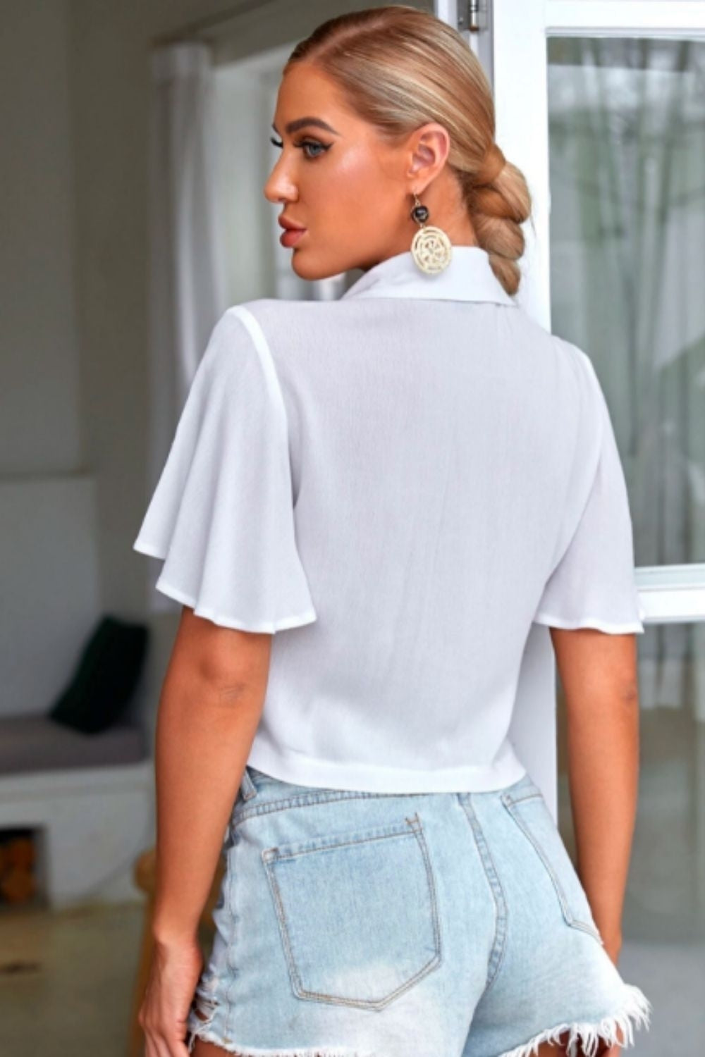 Tie Front Butterfly Sleeve Top