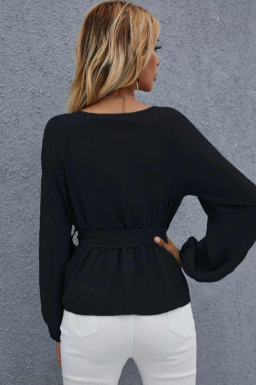 V Neck Full Sleeves Tie Front Top