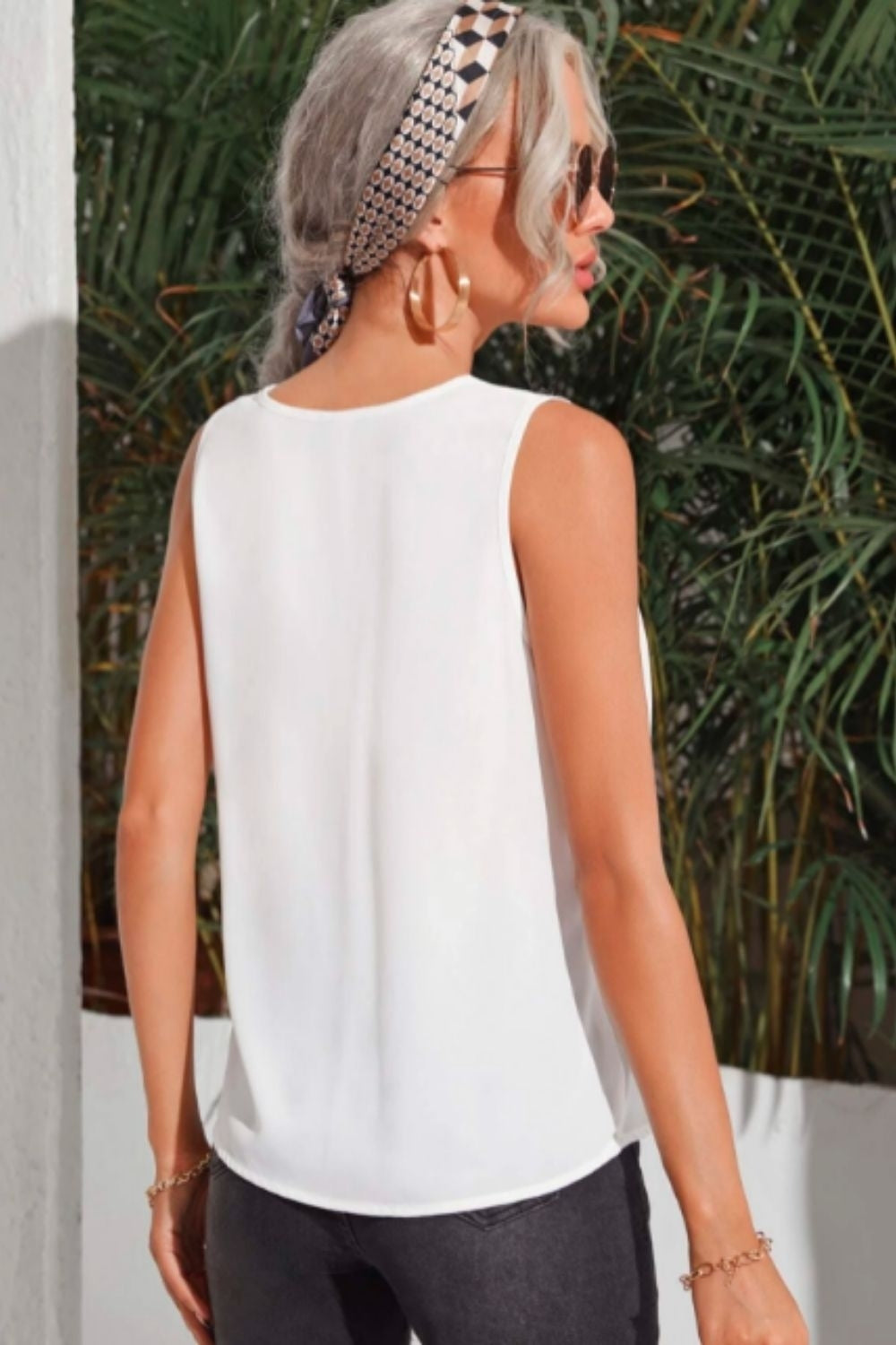 V Neck Sleeveless Top White