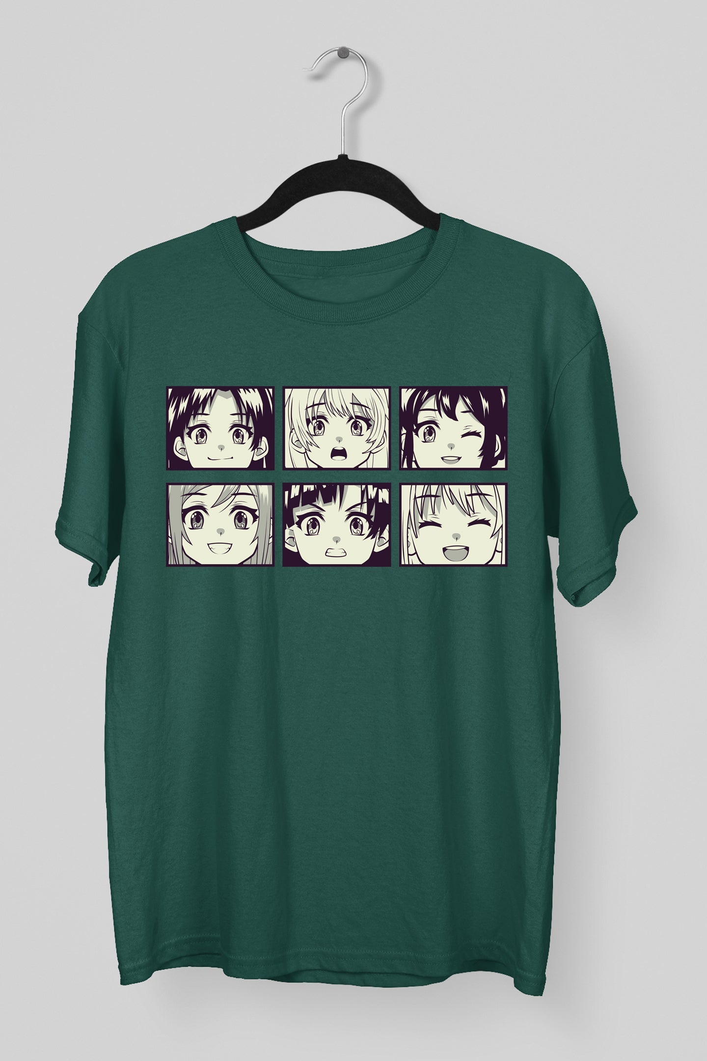 Anime Faces Green Tee