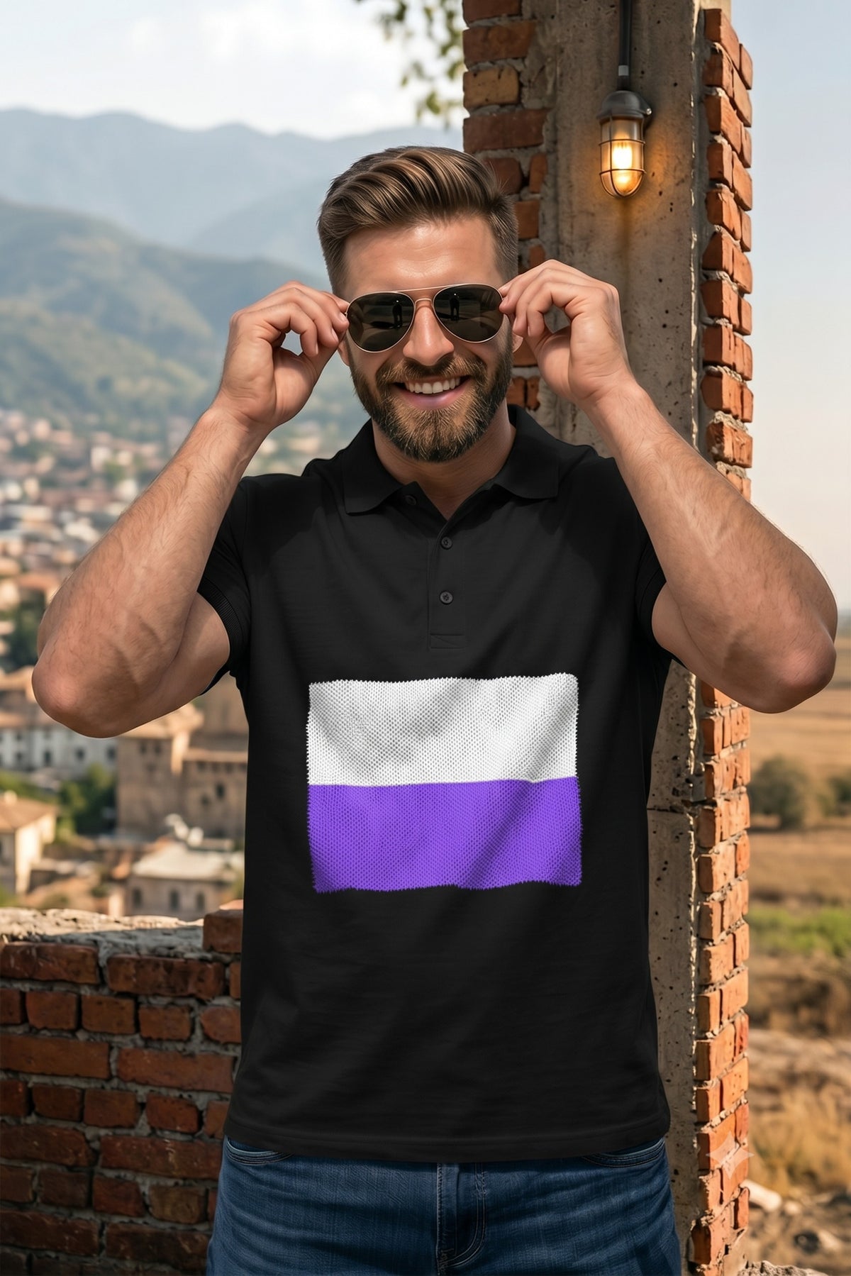 Dual Stripe Flag Black Polo