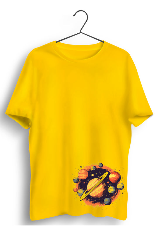 Solar System Graphic Printed Yellow Tshirt