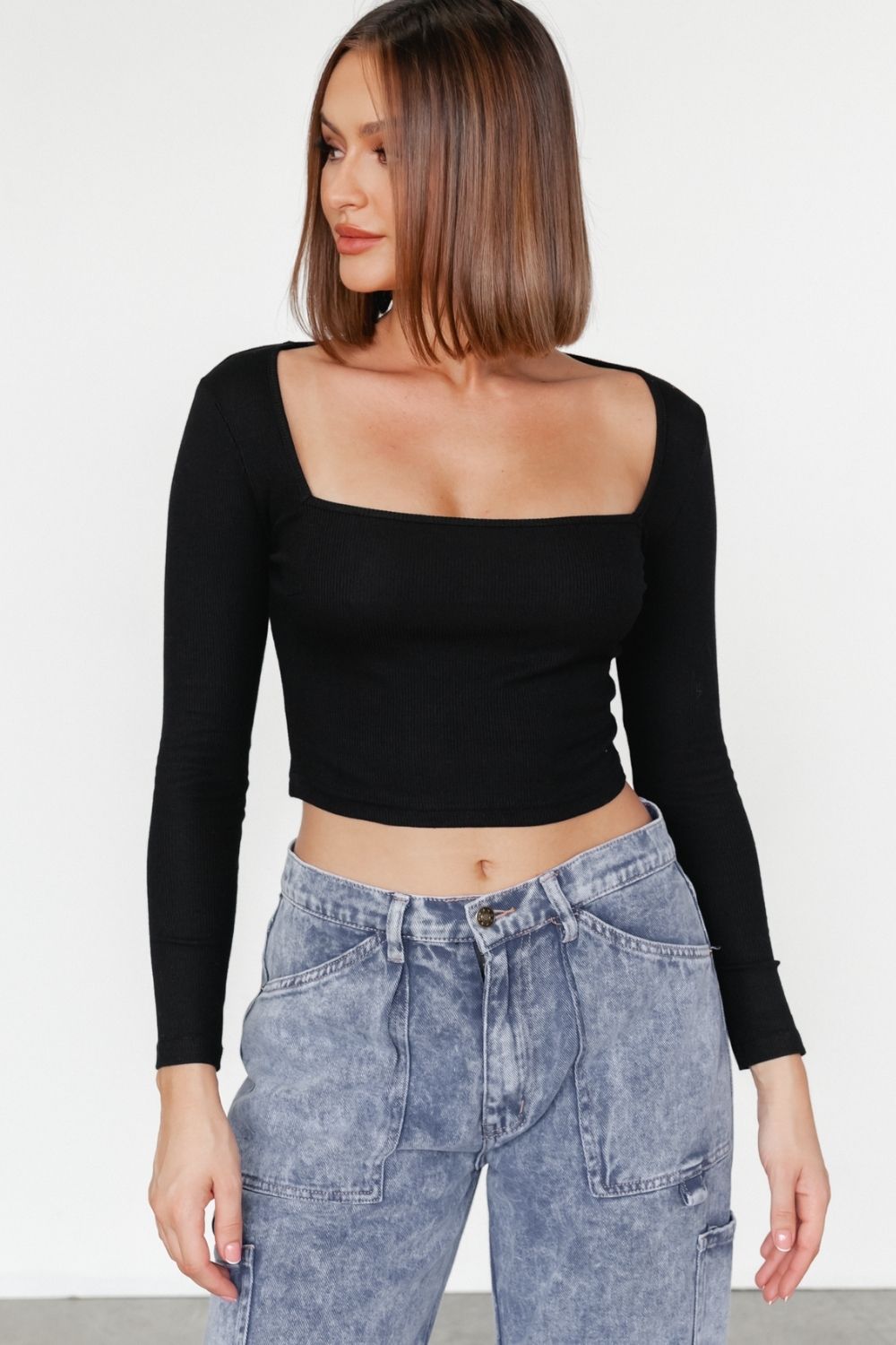 Black Crop Top With Square Neckline – Styched Fashion
