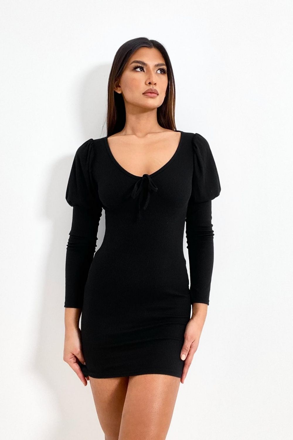 Black Mini Full Sleeve Dress – Styched Fashion