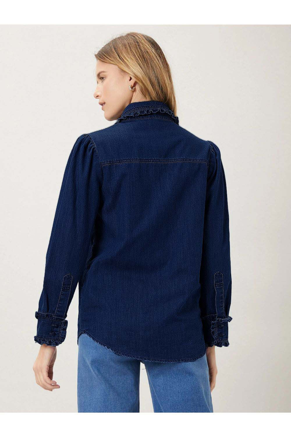 Cotton Denim Frill Trim Top