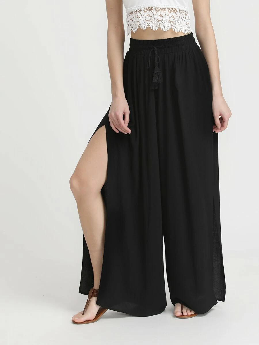 Side slit wide leg pants best sale