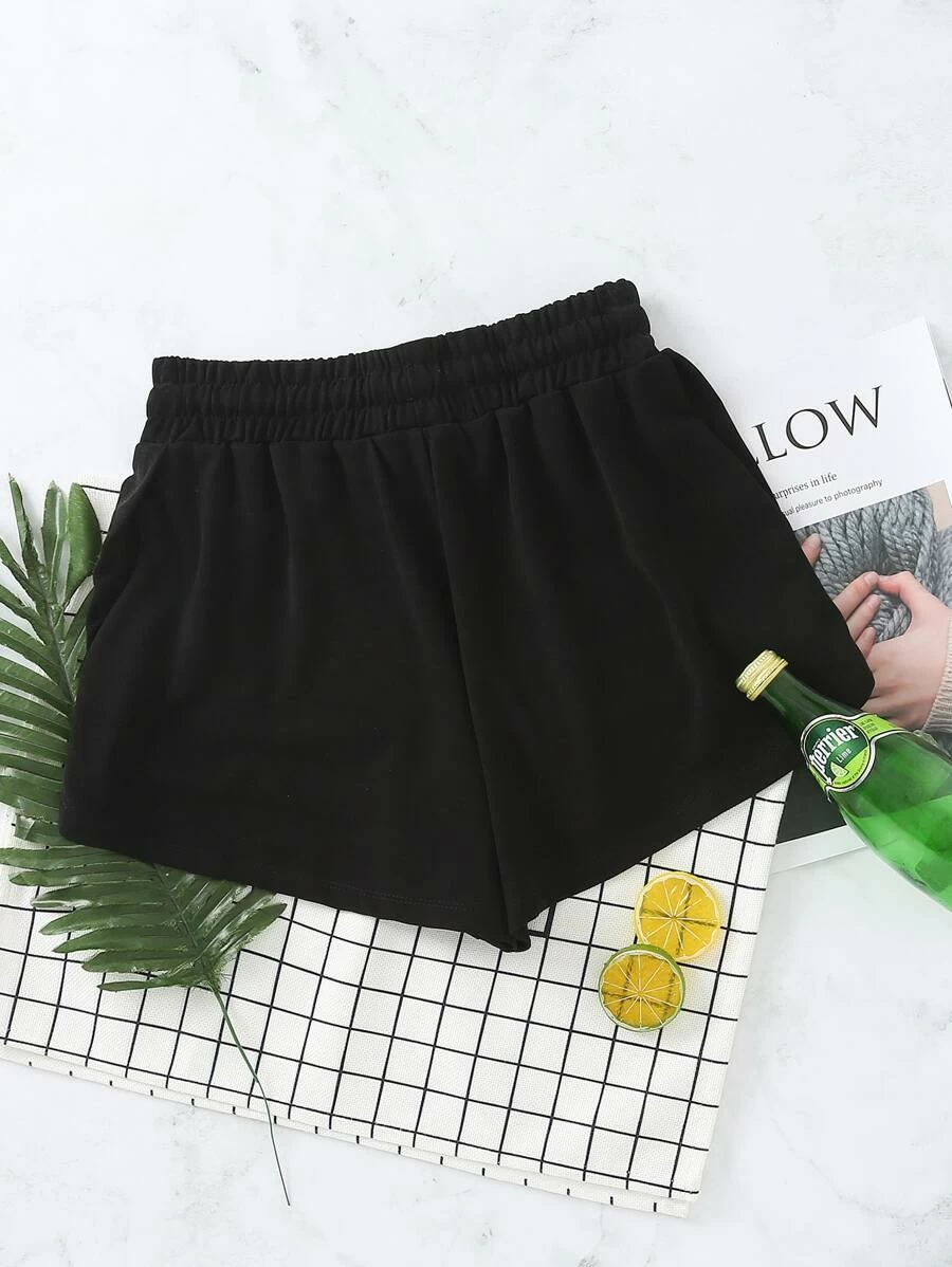 Elastic Waist Solid Track Shorts