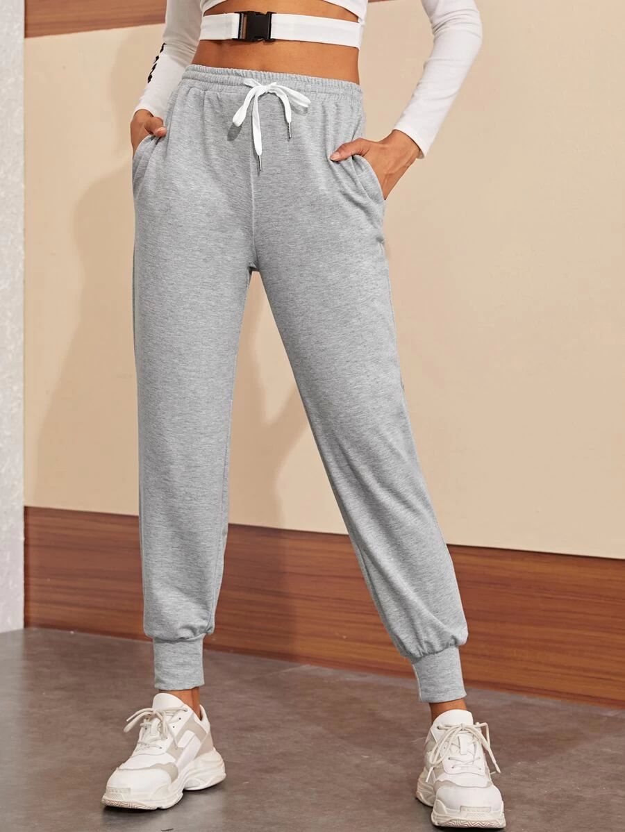 Heathered Knit Drawstring Waist Grey Joggers Styched Fashion