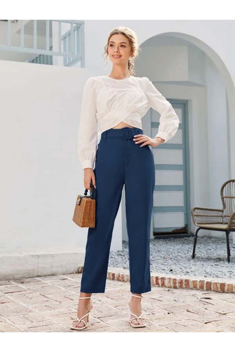 High-Rise Belted Tailored Denim Pants – Styched Fashion