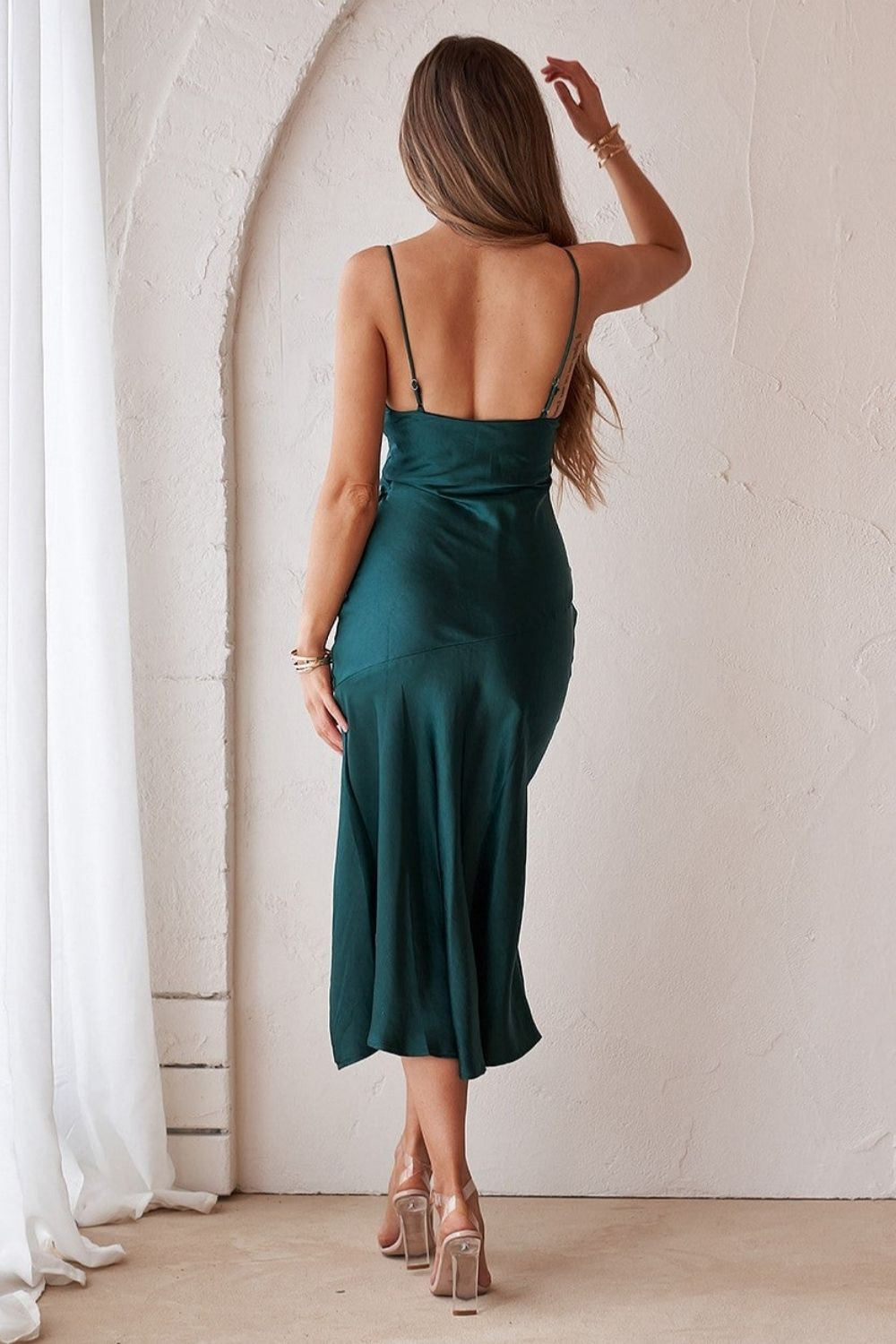 Just Hello Side Slit Forest Green Dress