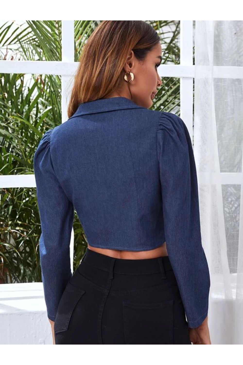 Knot Front Crop Denim Top