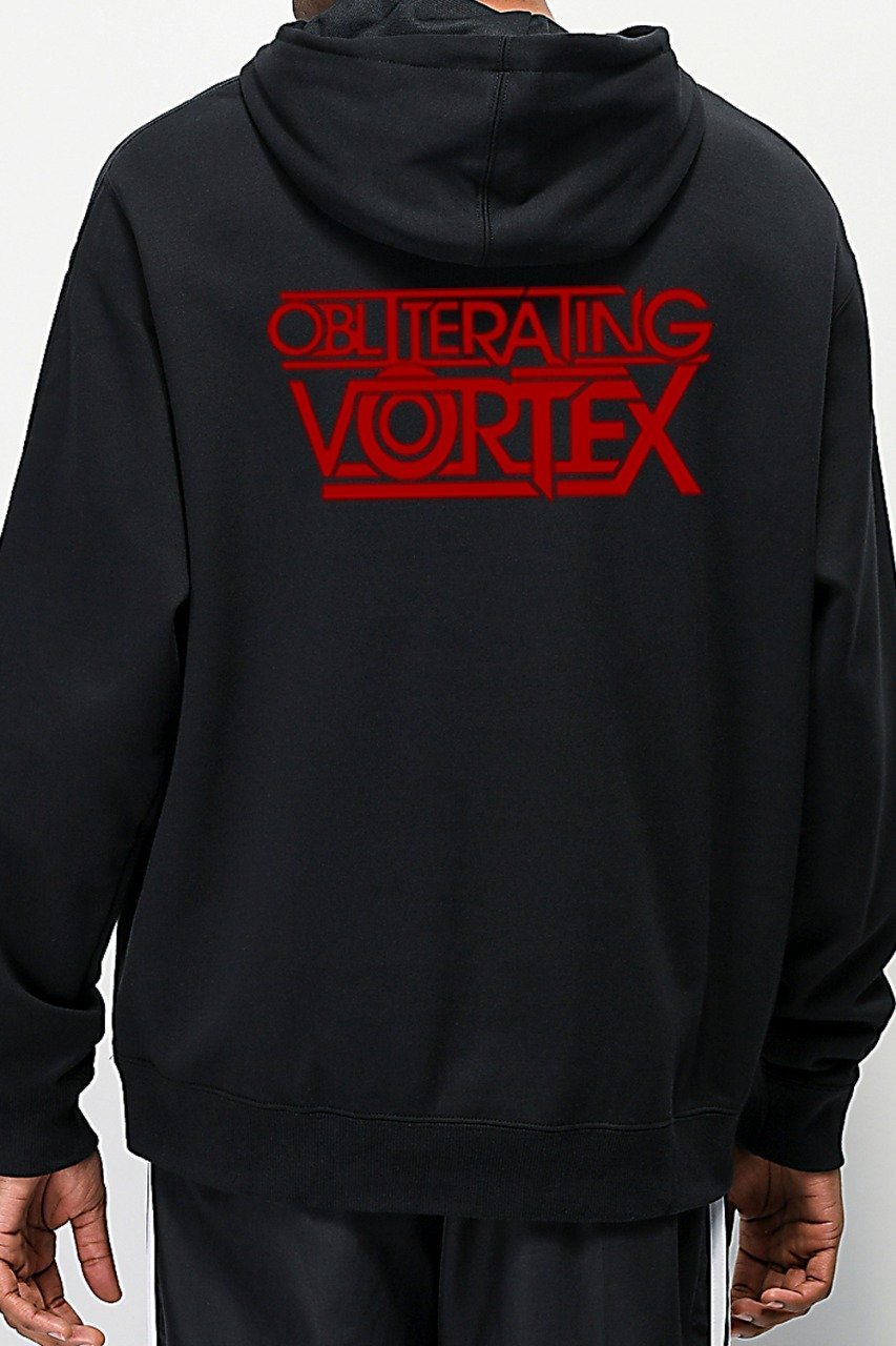 Black Zipper Hoodie With Red Chest Print