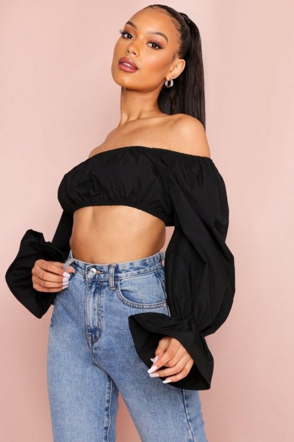 Off Shoulder Full Puff Sleeves Crop Top – Styched Fashion