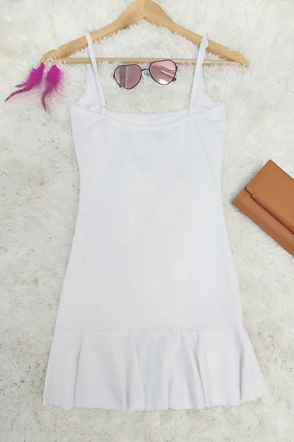 Ruffle Hem Mini Dress White