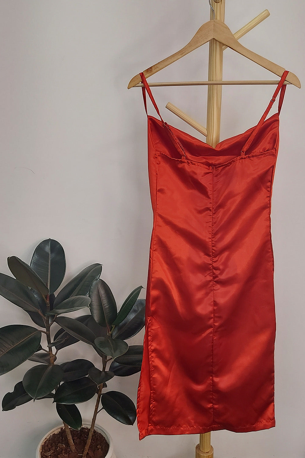 Satin Thigh Slit Cami Dress Red