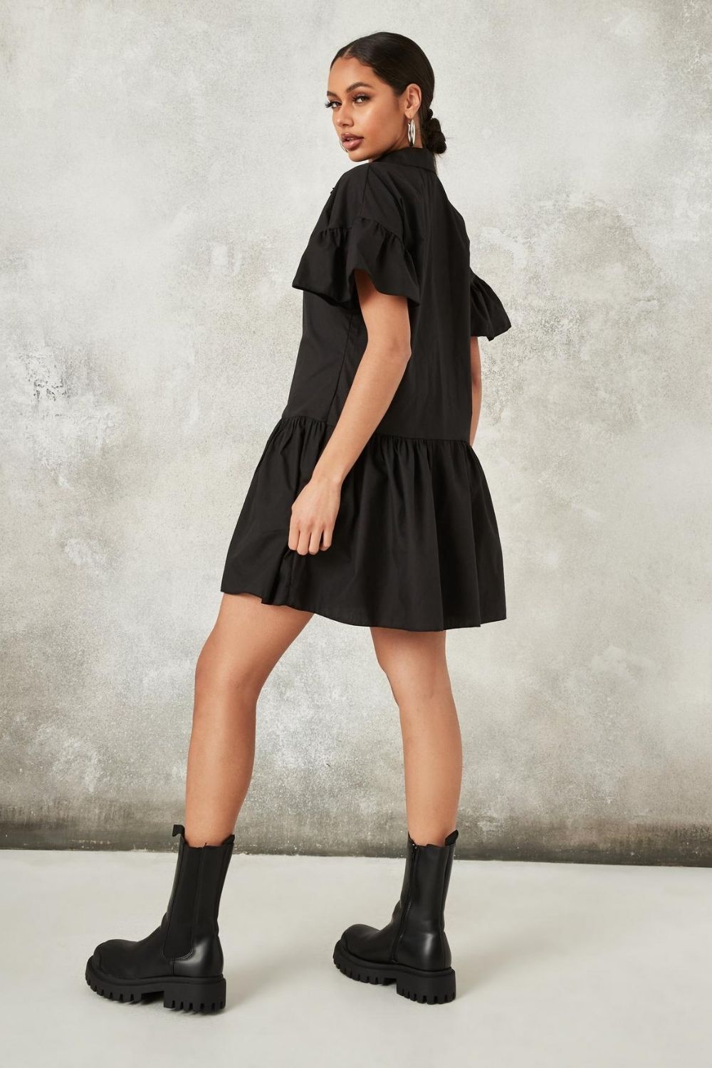 Ruffled black collar dress