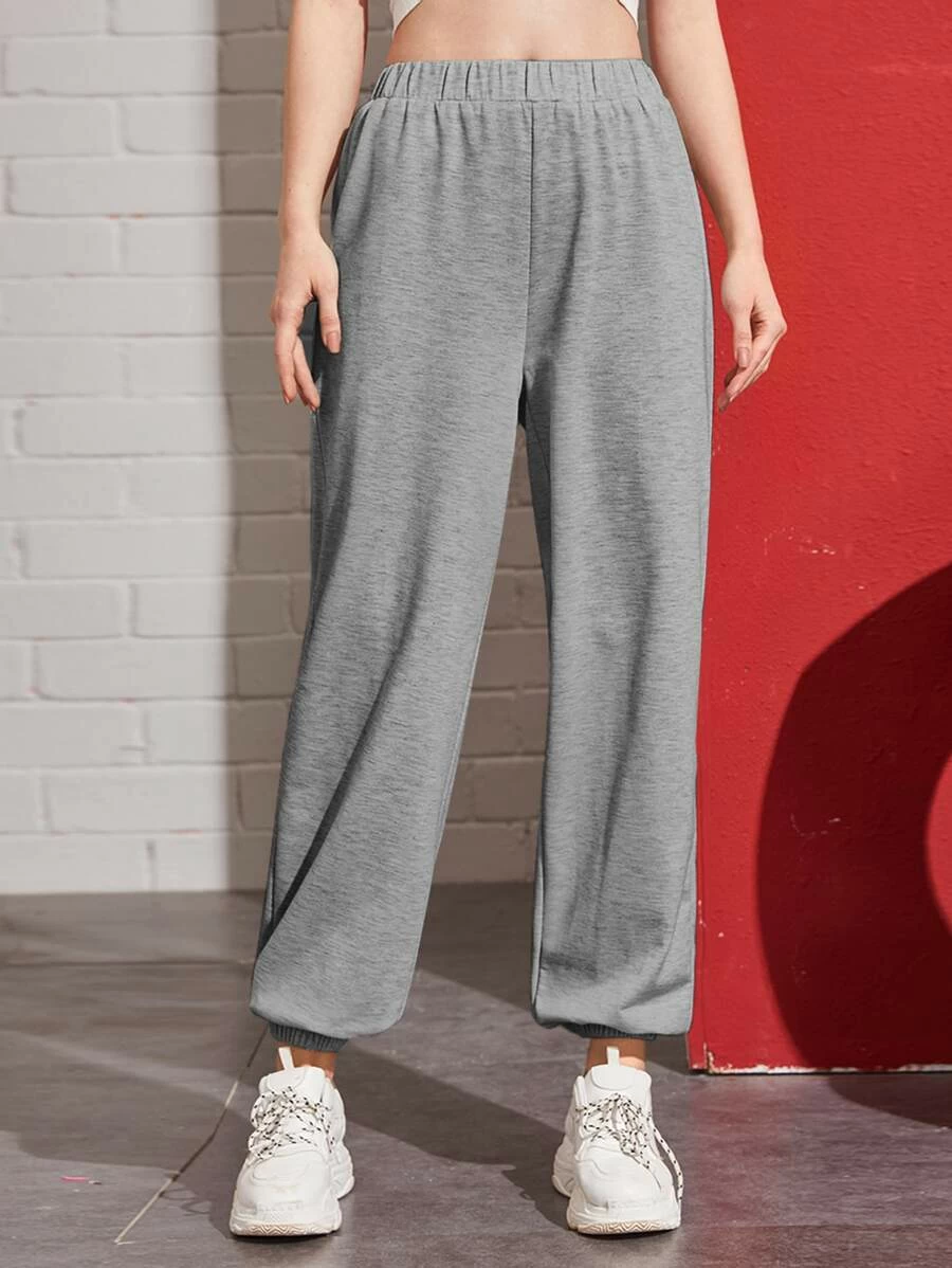 Solid Elastic Waist Sweatpants Styched Fashion