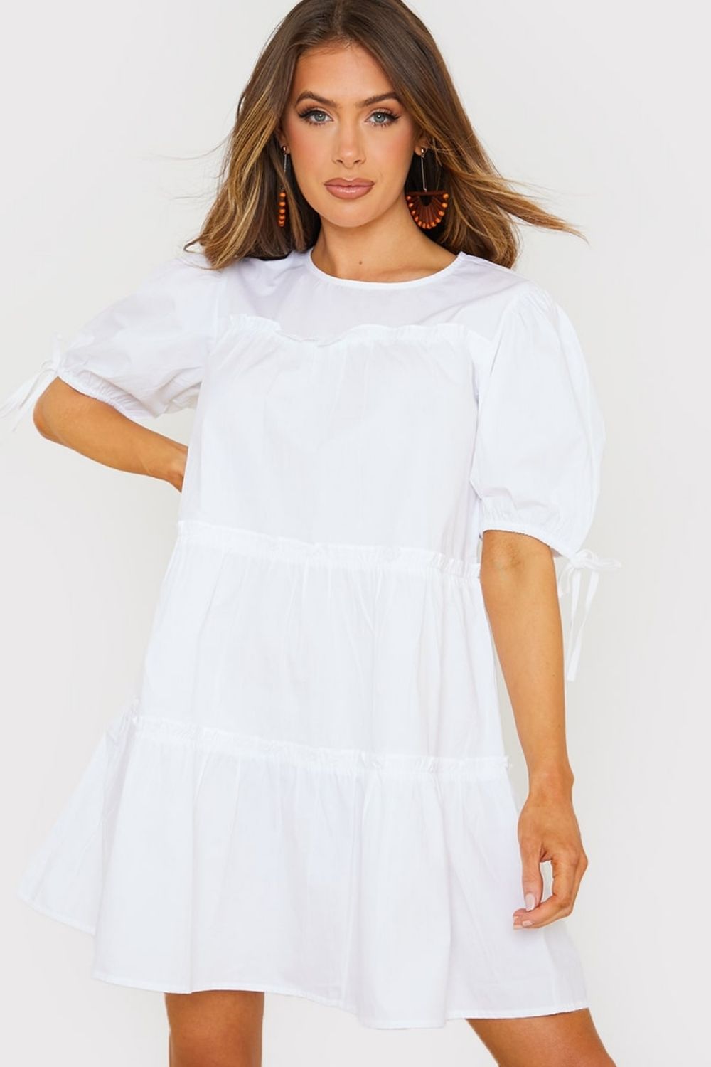 White Poplin Tiered Smock Dress – Styched Fashion