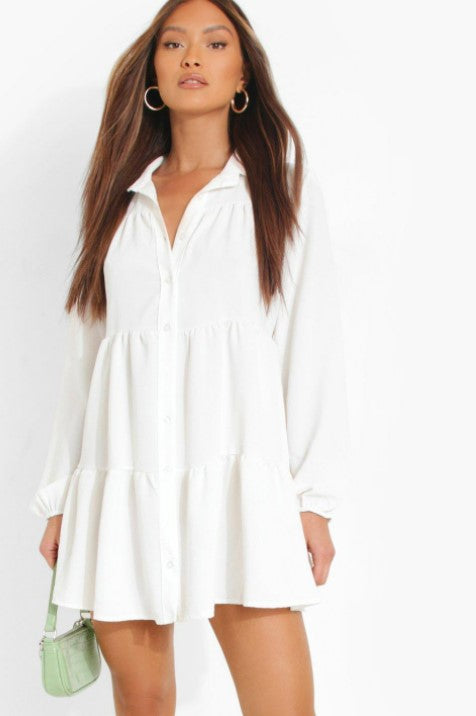 White Tiered Shirt Dress – Styched Fashion