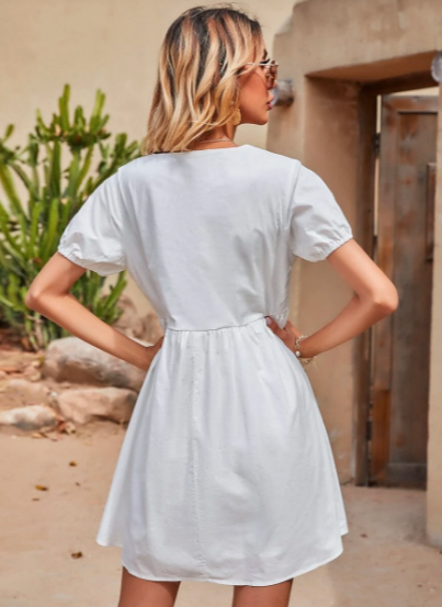 White Puff Sleeve Dress