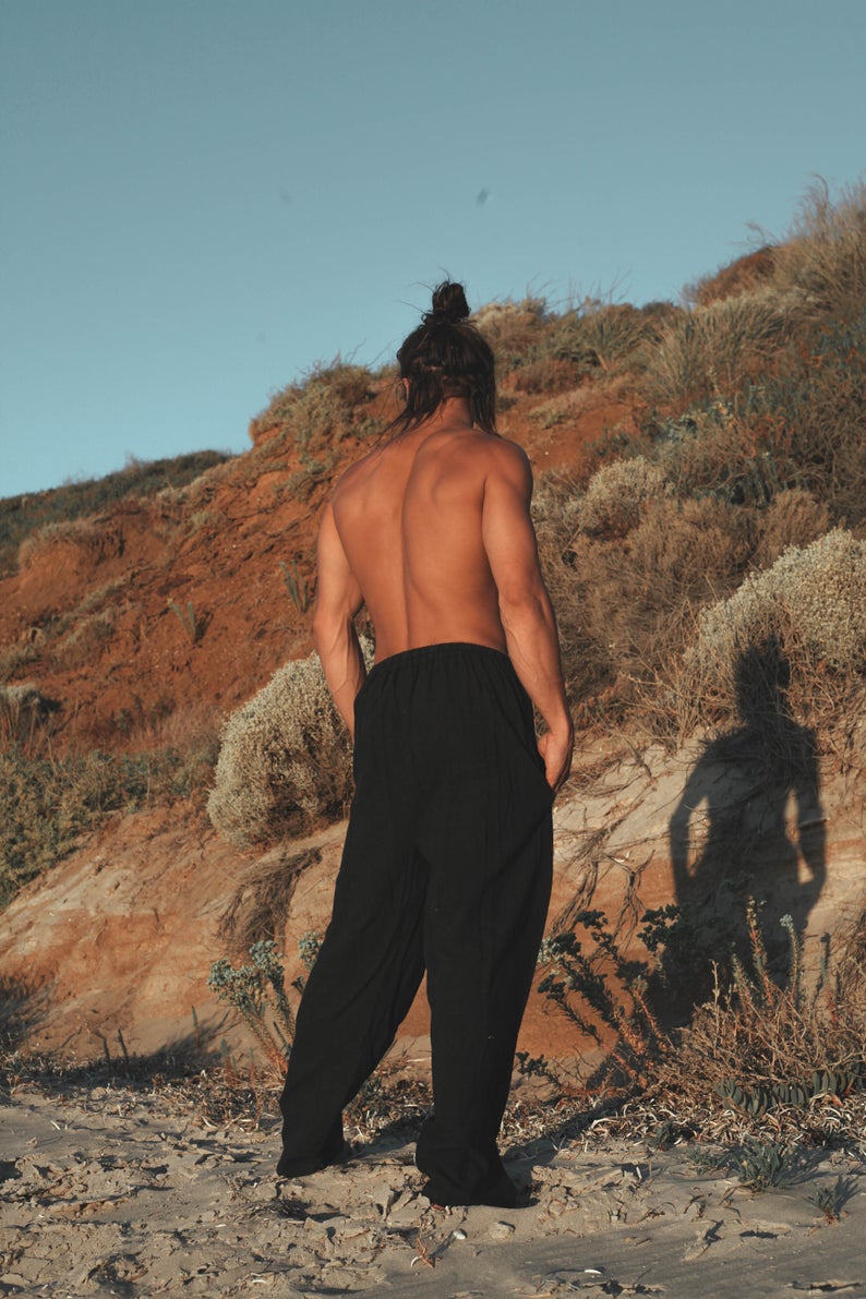 YUGI Black Mens Cotton Yoga Pants