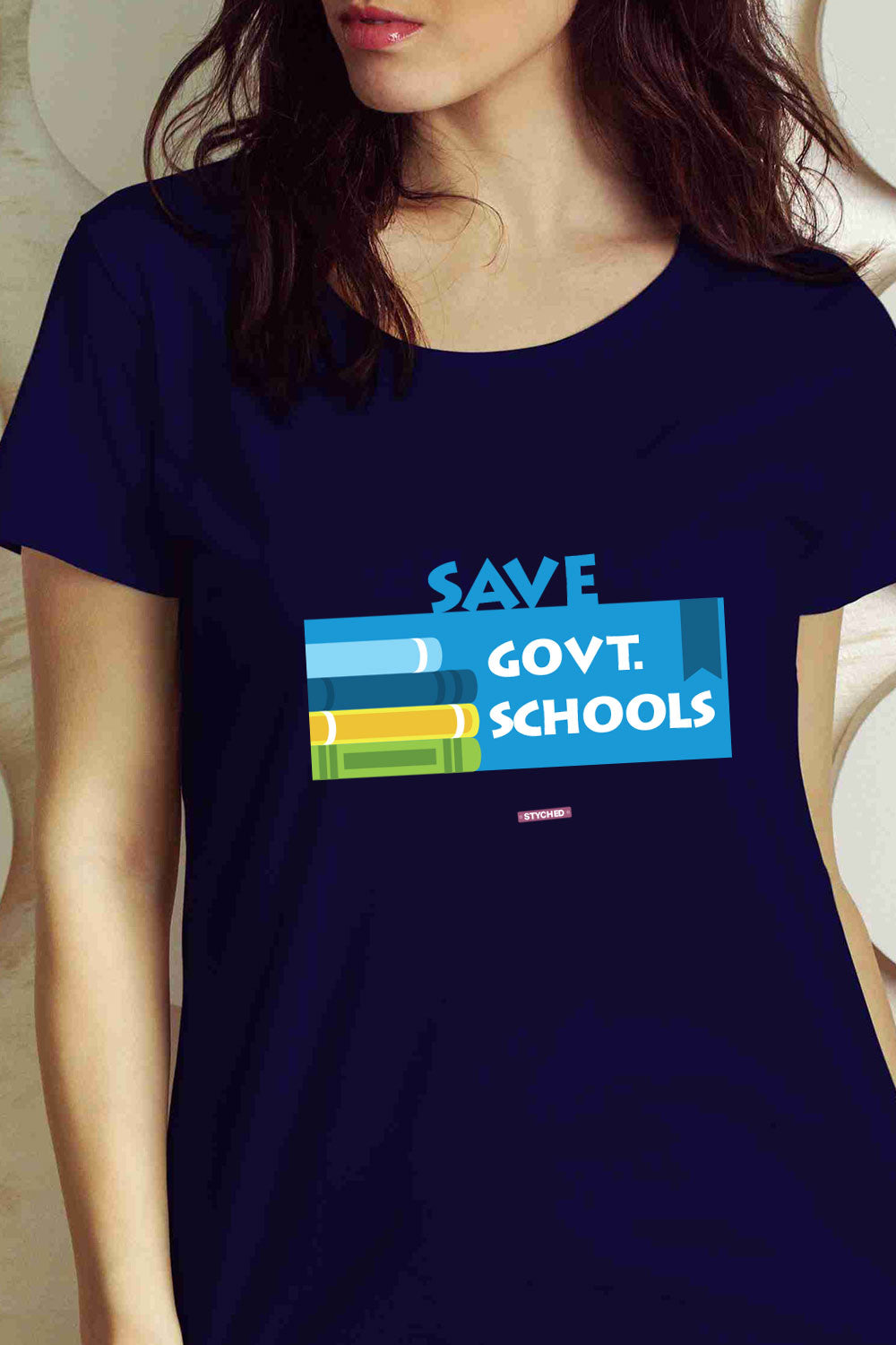 Save Govt. Schools Movement Tee - Styched in India Graphic T-Shirt Blue Color
