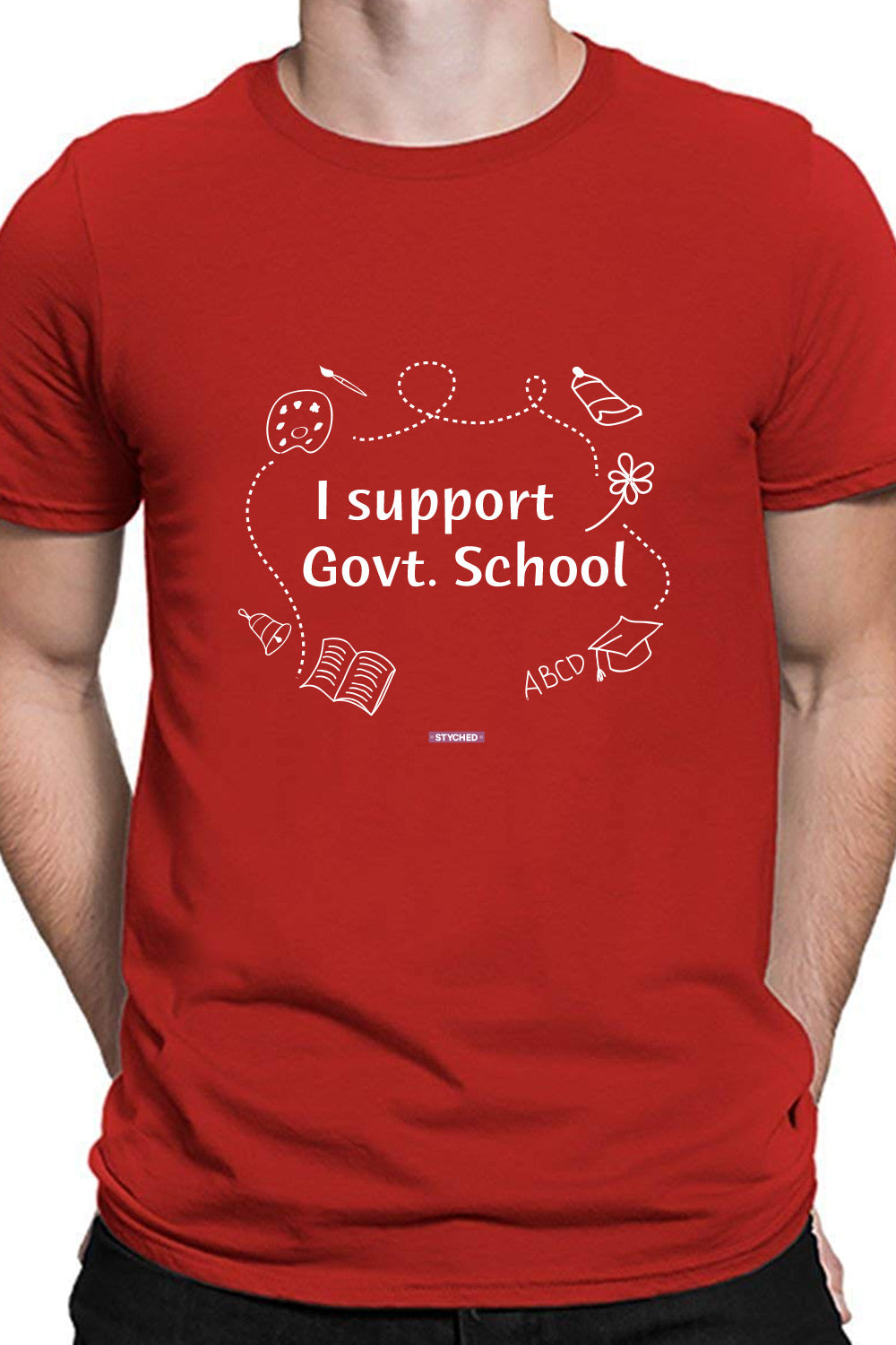 Save Govt. Schools Movement Tee - Styched in India Graphic T-Shirt Red Color
