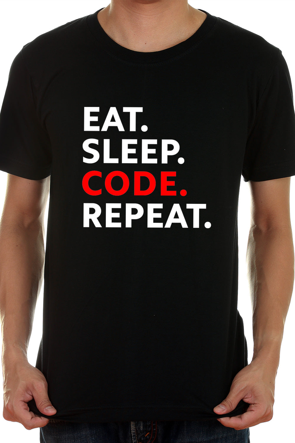 Eat Sleep Code Repeat - Casual Black Round Neck Cotton TShirt for Coders