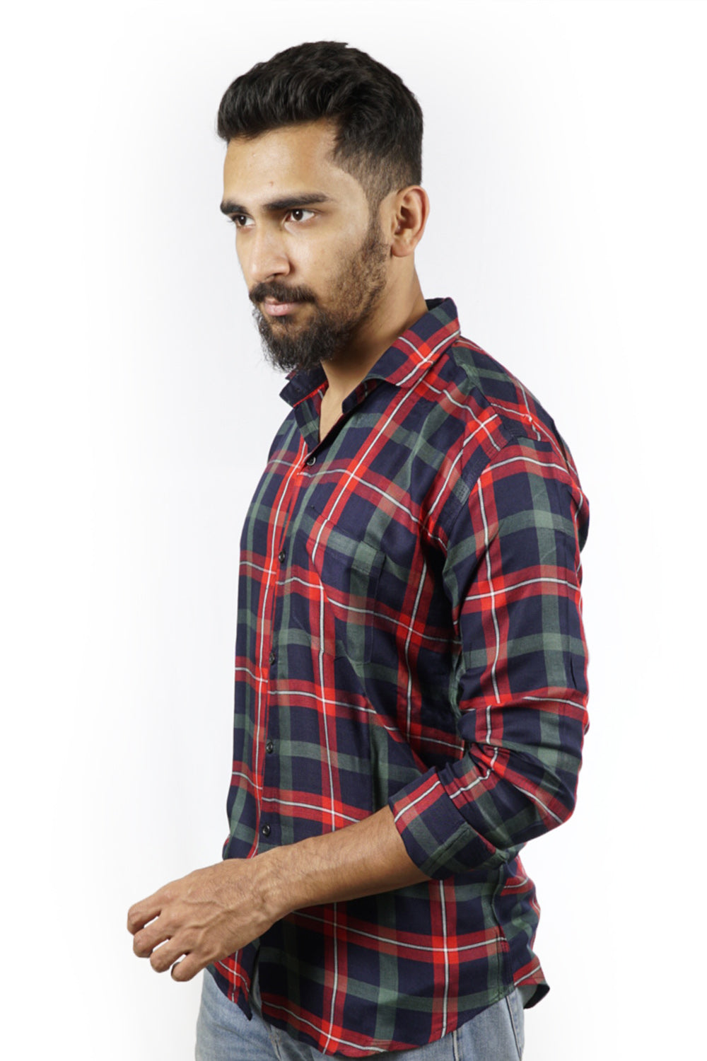 Green and Maroon Checked Slim Fit Shirt