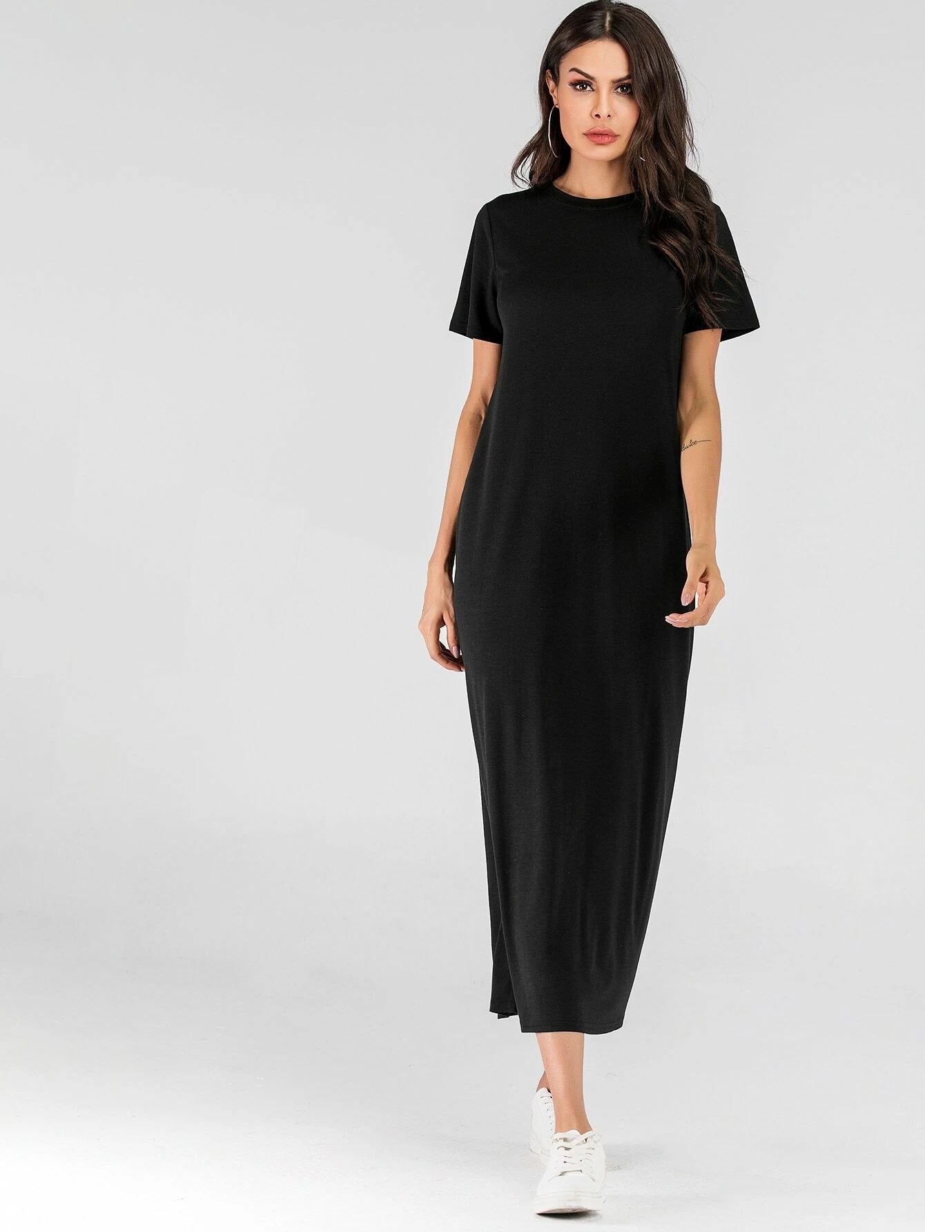 Maxi Dress Black T Shirt Dress Midi Long Tee Dress