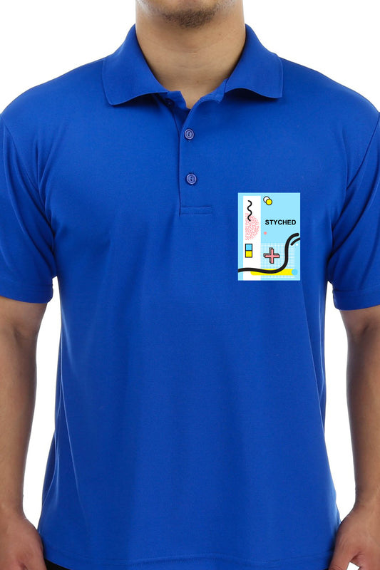 Royal Blue Premium Polo T-Shirt with Memphis Flow Style Pocket Print