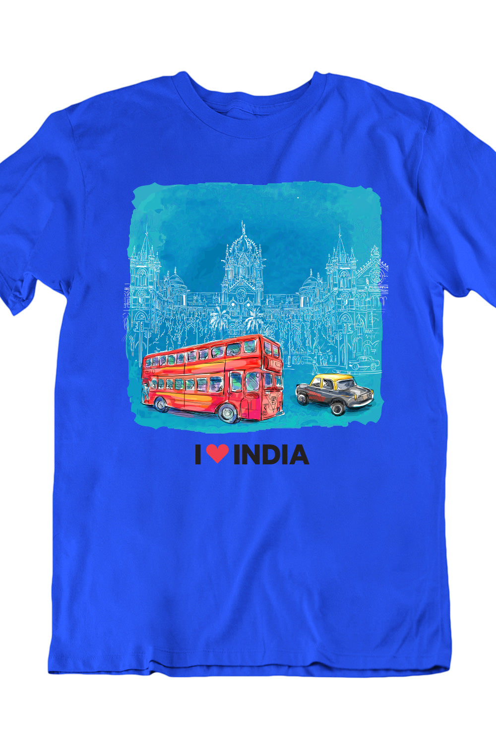 Mumbai Double Decker Bus Styched in India Graphic T-Shirt White Color