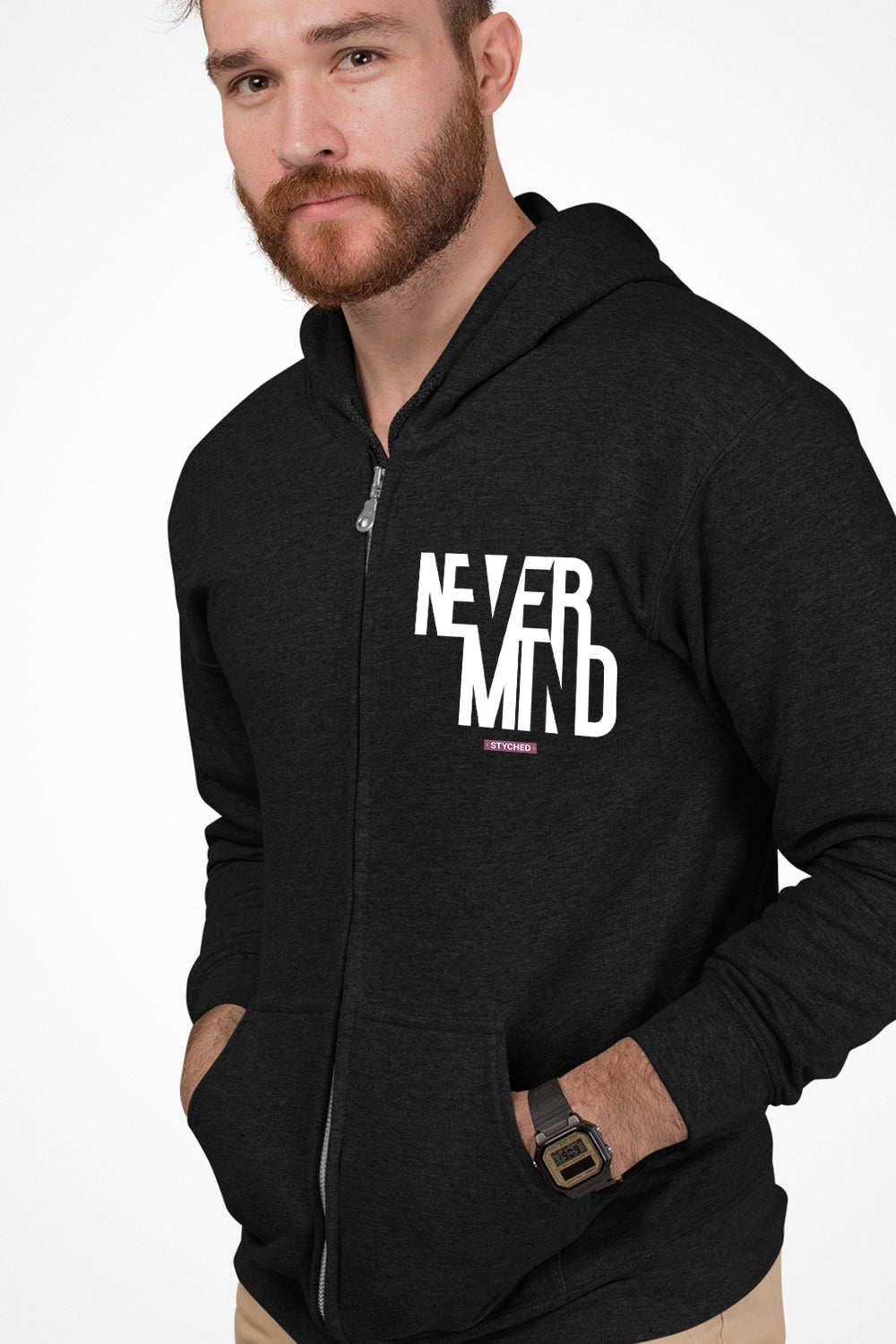 Never Mind Full Zip Premium Hoodies Black No Threads