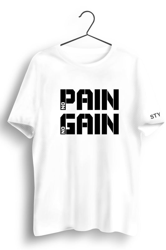 No Pain Printed White Dry Fit Tee