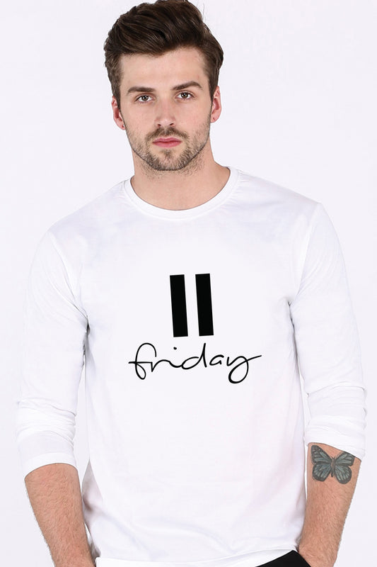 Pause Friday - White Full Sleeve T-Shirt Cotton