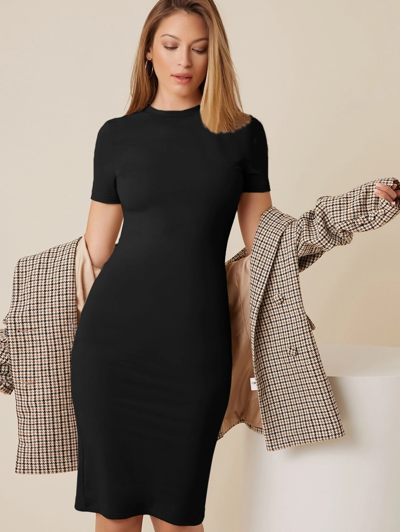 Split Hem Bodycon Dress Black Styched Fashion